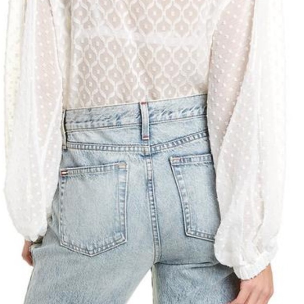 ALICE + OLIVIA JULIUS SILK BLEND BLOUSE PUFFED SLEEVES SWISS DOT DESIGN SIZE M - Picture 6 of 14
